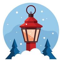 Christmas lantern on the snow. Winter season background and copy space. vector