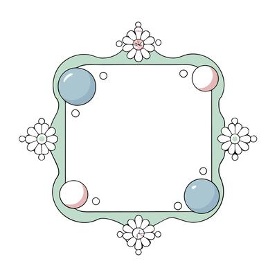Pastel light color christmas frame with balls and snowflakes