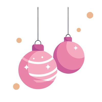 Pink Christmas decorative balls hanging on bokeh lights soft background