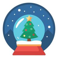 Stylish Christmas snow globe on the background of a Christmas tree in lights. vector