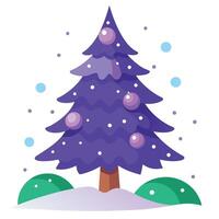 Christmas tree. generative with purple decoration. snow and a winter background with copy space vector