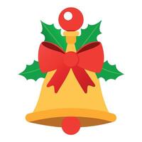 A christmas bell with a red bow and holly wreath around it. vector