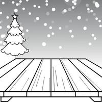 Wooden table in front of blurred christmas background with bokeh lights vector