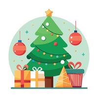 Festive Celebration with Christmas Tree and Decorations. Merry christmas and happy new year concept vector