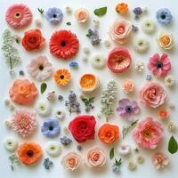 A vibrant arrangement of assorted flowers showcasing their beauty and intricate details in spring photo