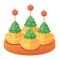 Festive Christmas Tree Bites. Cheese canapes in the shape of Christmas trees. vector