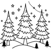 Magical forest with christmas trees and glowing lights vector