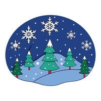 Winter Wonderland. Festive Snowflakes and Fir on a Navy Christmas Background vector