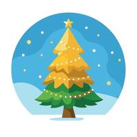 Merry Christmas glowing golden tree bokeh background. vector