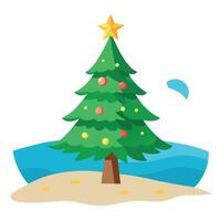 Beautiful christmas tree at the beach with lots of copy space vector
