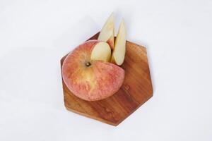 Red apple isolated on white background, fresh red apple with slices, clipping path photo