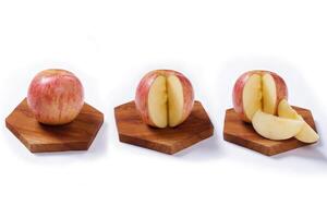 Red apple isolated on white background, fresh red apple with slices, clipping path photo