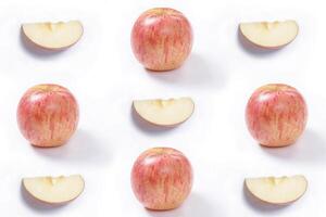 Red apple isolated on white background, fresh red apple with slices, clipping path photo