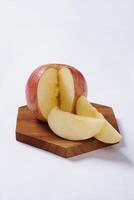 Red apple isolated on white background, fresh red apple with slices, clipping path photo