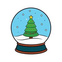 Christmas magic in snow globe with shining tree. Concept of winter wonderland. vector
