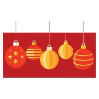 A row of gold and red christmas ornaments on a red background. vector