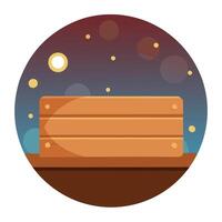 Wooden board on background of blurred bokeh lights. Background. Copy space. vector