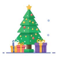 Beautiful Christmas gifts under fir tree on floor in room. Created using tools. vector