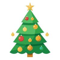 A green christmas tree with gold and silver ornaments on it. vector