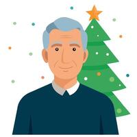 Portrait of smiling senior man standing in front of christmas tree vector