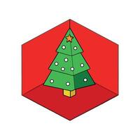 Christmas tree as 3d paper cut craft on red background vector