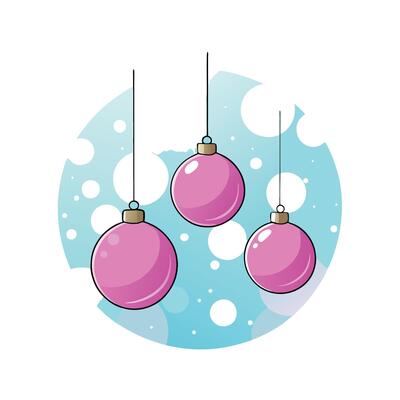 Pink Christmas decorative balls hanging on bokeh lights soft background