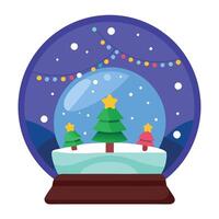 Snow globe decorated with christmas lights bokeh background. vector