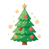 Christmas tree with baubles and bokeh blurred lights on background. Copy space. Greetings card. vector