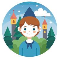 Child on magical fairytale background. with selective focus and copy space vector