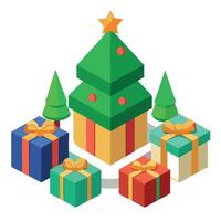 3D render Christmas background with gift boxes and christmas tree. vector