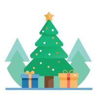 Christmas tree with gift boxes. blured background with copy space vector
