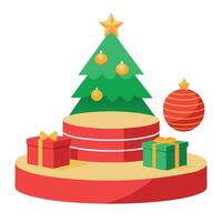 Luxury Merry Christmas product display podium with pine tree and decoration 3d render vector