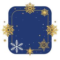 Copy space blue Christmas background with golden snowflakes on frame vector