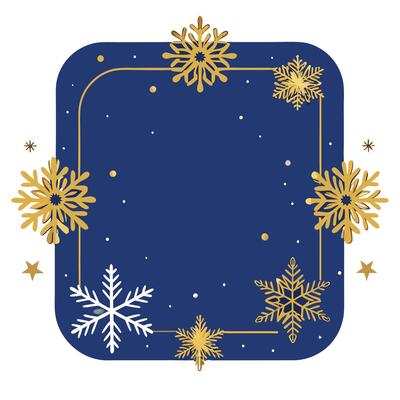 Copy space blue Christmas background with golden snowflakes on frame