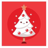 Cute small abstract white christmas tree on red background with copy space vector