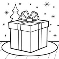 Gift box on table with space on blurred Christmas background. vector