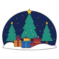 Dark christmas background with presents and christmas trees vector