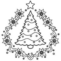 Decorated christmas tree surrounded by festive border on a white background. vector