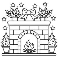Fireplace with christmas decorations created with using AI tools vector
