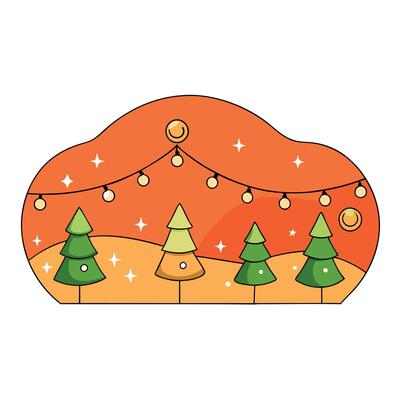 Illustration of a beautiful christmas background. decorated with fairy lights. warm colors
