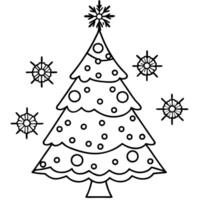 Illuminated Christmas tree with baubles and snowflakes floating on the air vector