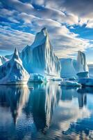 Stunning design of giant icebergs floating in an icy ocean, perfect for digital projects photo