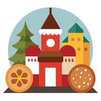 Traditional German cookies on a Christmas market with copy space image. vector