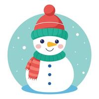 Cute little snowman with a knitted hat. christmas atmosphere. new year postcard vector