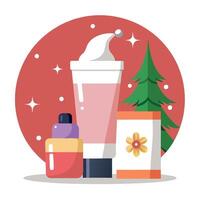 Luxury Christmas cosmetic cream mock up without label. Christmas accessories on bokeh background vector