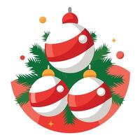 Close up of red. white balls on christmas tree. Bokeh garlands in the background. New Year concept. vector
