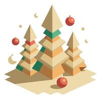 3D abstract Christmas beige background with geometric Christmas trees. ornaments vector