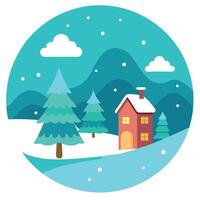 Winter landscape with house and trees vector