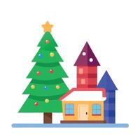 Christmas tree in front of a house. christmas tree in front of christmas tree vector