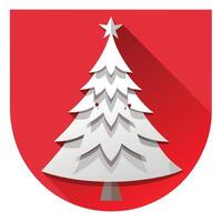 Christmas tree as 3d paper cut craft on red background vector